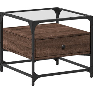 vidaXL - Salontafel - met - glazen - blad - 50x50x45 - cm - bruineiken - staal