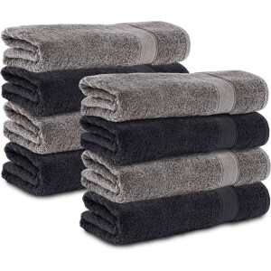 Komfortec 8x Handdoek 70x140 - 100% Katoen – Handdoekenset - Zacht - Antraciet-Zwart