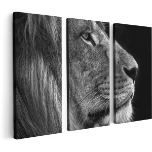 Artaza Canvas Schilderij Drieluik Leeuw - Leeuwenkop - Zwart Wit - 120x80 - Foto Op Canvas - Canvas Print
