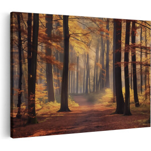 Artaza Canvas Schilderij Pad door een Herfstbos - Landschap - 30x20 cm - Klein - Wanddecoratie Woonkamer - Schilderijen - Muurdecoratie