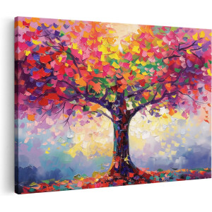 Artaza Canvas Schilderij Abstract Kunstwerk van een Kleurrijke Boom - 60x40 cm - Wanddecoratie Woonkamer - Schilderijen - Muurdecoratie