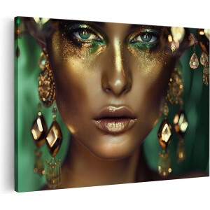 Artaza Canvas Schilderij Vrouwengezicht Goud - 30x20 cm - Klein - Muurdecoratie Schilderij Vrouw - Wanddecoratie Portret - Schilderijen Op Canvas