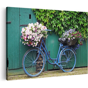 Artaza Canvas Schilderij Fiets met Bloemen - 90x60 - Foto Op Canvas - Canvas Print - Muurdecoratie