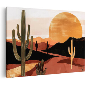 Artaza Canvas Schilderij Saguaro Cactus in de Woestijn - 30x20 cm - Klein - Wanddecoratie Woonkamer - Schilderijen - Muurdecoratie