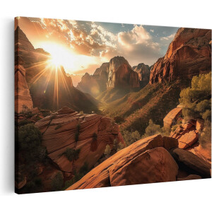 Artaza Canvas Schilderij Bergen - 120x80 cm - Groot - Wanddecoratie Zonsondergang - Muurdecoratie Landschap - Schilderijen Op Canvas Natuur