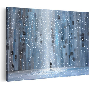 Artaza Canvas Schilderij Persoon in een Besneeuwde Stad - 90x60 cm - Wanddecoratie Woonkamer - Schilderijen - Muurdecoratie