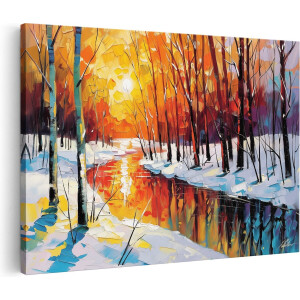 Artaza Canvas Schilderij Bos - 30x20 cm - Klein - Wanddecoratie Winter - Muurdecoratie Boom - Kamer Accessoires Zonsondergang