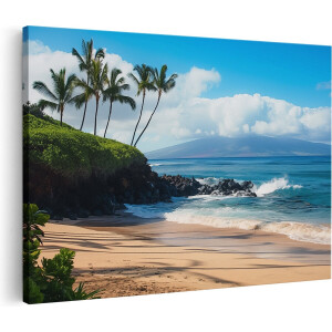 Artaza Canvas Schilderij Zeezicht - 30x20 cm - Klein - Muurdecoratie Strand - Wanddecoratie Palmbomen - Schilderijen Op Canvas