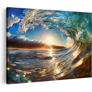Artaza Canvas Schilderij Golf - 30x20 cm - Klein - Wanddecoratie Zeezicht - Muurdecoratie Kust - Kamer Accessoires Zonsopgang