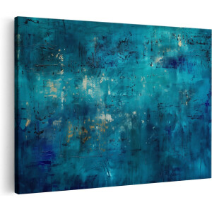 Artaza Canvas Schilderij Abstract met Blauw en Goud - 90x60 cm - Wanddecoratie Woonkamer - Schilderijen - Muurdecoratie