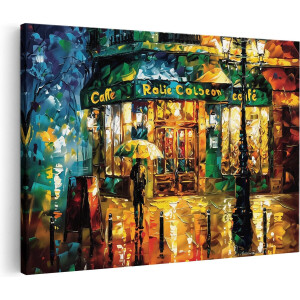 Artaza Canvas Schilderij Kunstwerk van een Café 's Nachts - 90x60 - Wanddecoratie - Foto Op Canvas - Canvas Print