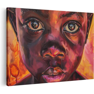 Artaza Canvas Schilderij Portret Afrikaans Kind - 90x60 cm - Wanddecoratie Abstract - Muurdecoratie Gezicht - Schilderijen Op Canvas