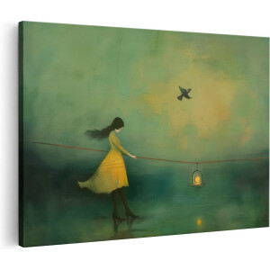 Artaza Canvas Schilderij Vrouw - 90x60 cm - Wanddecoratie Abstract - Muurdecoratie Vogel - Schilderijen Op Canvas