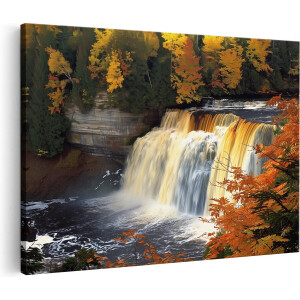 Artaza Canvas Schilderij Bos - 30x20 cm - Klein - Wanddecoratie Waterval - Muurdecoratie Natuur - Kamer Accessoires Herfst Landschap