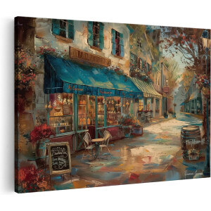 Artaza Canvas Schilderij Café in Parijs - Parijs - 90x60 cm - Wanddecoratie Woonkamer - Schilderijen - Muurdecoratie