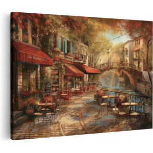Artaza Canvas Schilderij Kunstwerk van een Café in Parijs - 120x80 cm - Groot - Wanddecoratie Woonkamer - Schilderijen - Muurdecoratie
