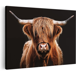 Artaza Canvas Schilderij Schotse Hooglander Koe met Lange Hoorns - Dieren - 120x80 cm - Groot - Wanddecoratie Woonkamer - Schilderijen - Muurdecoratie