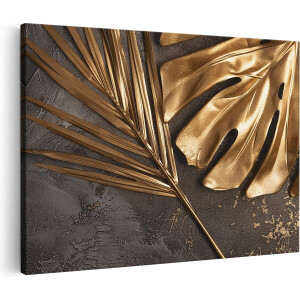 Artaza Canvas Schilderij Gouden Bladeren op een Zwarte Achtergrond - 30x20 - Klein - Foto Op Canvas - Canvas Print