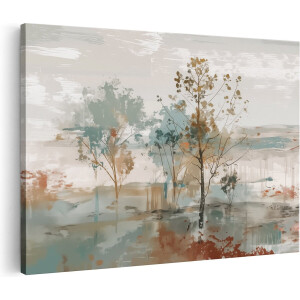 Artaza Canvas Schilderij Abstract Kunstwerk van Bomen in een Veld - 120x80 cm - Groot - Wanddecoratie Woonkamer - Schilderijen - Muurdecoratie