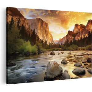 Artaza Canvas Schilderij Bergen - 90x60 cm - Wanddecoratie Landschap - Muurdecoratie Zonsondergang - Schilderijen Op Canvas Natuur