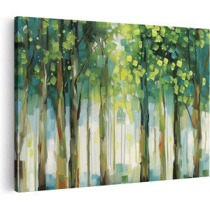 Artaza Canvas Schilderij Groene Bomen in het Bos - Landschap - 30x20 cm - Klein - Wanddecoratie Woonkamer - Schilderijen - Muurdecoratie