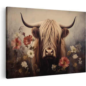 Artaza Canvas Schilderij Schotse Hooglander - 60x40 cm - Wanddecoratie Bloemen - Muurdecoratie Dieren - Schilderijen Op Canvas