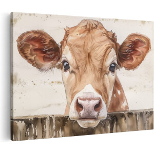 Artaza Canvas Schilderij Koe die over een Hek Kijkt - 30x20 - Klein - Foto Op Canvas - Canvas Print