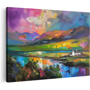 Artaza Canvas Schilderij Kleurrijk Huis in Schotland - Schotland - 120x80 cm - Groot - Wanddecoratie Woonkamer - Schilderijen - Muurdecoratie