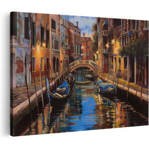 Artaza Canvas Schilderij Venetië - 120x80 cm - Groot - Wanddecoratie Canal Grande - Muurdecoratie Gondel - Schilderijen Op Canvas Italië