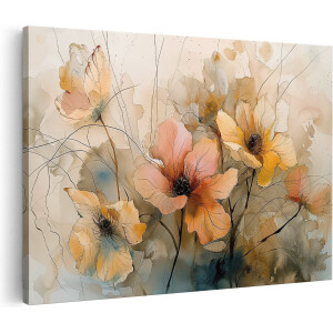 Artaza Canvas Schilderij Bloemen - 120x80 cm - Groot - Wanddecoratie Aquarel - Muurdecoratie Bloemenschilderij - Schilderijen Op Canvas