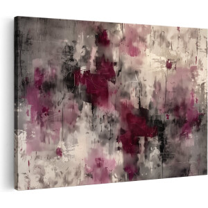 Artaza Canvas Schilderij Abstract Kunstwerk met Roze en Zwarte Verf - 30x20 cm - Klein - Wanddecoratie Woonkamer - Schilderijen - Muurdecoratie