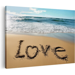 Artaza Canvas Schilderij Het Woord Liefde in het Zand op een Strand - 90x60 cm - Wanddecoratie Woonkamer - Schilderijen - Muurdecoratie