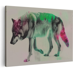 Artaza Canvas Schilderij Wolf voor een Kleurrijke Achtergrond - Dieren - 30x20 cm - Klein - Wanddecoratie Woonkamer - Schilderijen - Muurdecoratie