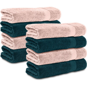Komfortec 8x Handdoek 70x140 - 100% Katoen – Handdoekenset - Zacht - Petroleumblauw&Roze