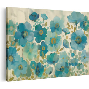 Artaza Canvas Schilderij Bloemen - 60x40 cm - Wanddecoratie Schilderij Bloemen - Muurdecoratie Aquarel - Schilderijen Op Canvas Turquoise