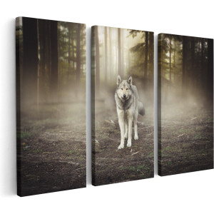 Artaza Canvas Schilderij Drieluik Grijze Wolf In Het Bos - 90x60 - Foto Op Canvas - Canvas Print