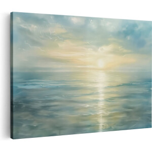Artaza Canvas Schilderij Zonsondergang boven de Oceaan - Landschap - 90x60 cm - Wanddecoratie Woonkamer - Schilderijen - Muurdecoratie