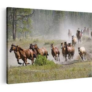 Artaza Canvas Schilderij Kudde van Galopperende Paarden - 120x80 cm - Groot - Wanddecoratie Woonkamer - Schilderijen - Muurdecoratie
