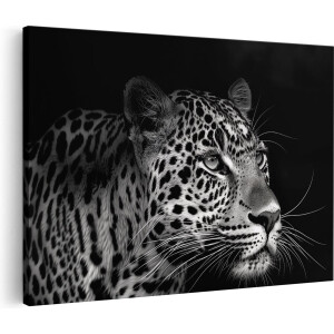 Artaza Canvas Schilderij Zwart Wit Luipaard - Dieren - 30x20 cm - Klein - Wanddecoratie Woonkamer - Schilderijen - Muurdecoratie