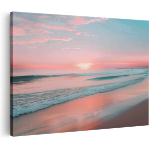 Artaza Canvas Schilderij Zee En Strand - 120x80 cm - Groot - Wanddecoratie Zonsondergang - Muurdecoratie Zeezicht - Schilderijen Op Canvas Kust