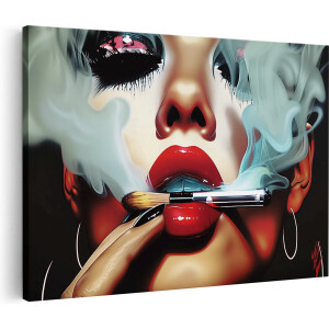 Artaza Canvas Schilderij Vrouw die een Sigaret Rookt - 60x40 cm - Wanddecoratie Woonkamer - Schilderijen - Muurdecoratie