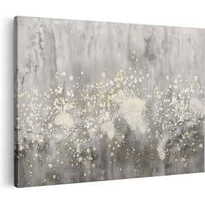 Artaza Canvas Schilderij Abstract Kunstwerk met Witte en Grijze Spatten - 60x40 cm - Wanddecoratie Woonkamer - Schilderijen - Muurdecoratie