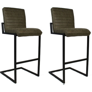 Bronx71® Industriële barkruk Block olijfgroen eco-leer 79cm - Barkrukken set van 2 - barstoel