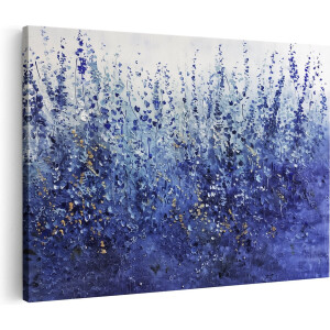 Artaza Canvas Schilderij Blauwe Bloemen in een Veld - Bloemen - 60x40 cm - Wanddecoratie Woonkamer - Schilderijen - Muurdecoratie
