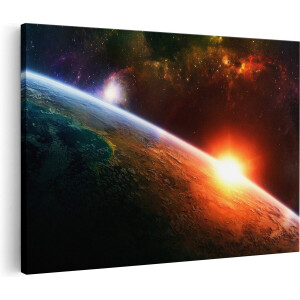 Artaza Canvas Schilderij Aarde Vanuit De Ruimte - 60x40 cm - Wanddecoratie Universum - Muurdecoratie Sterren - Schilderijen Op Canvas