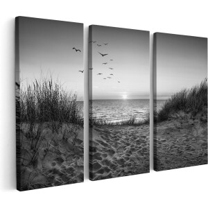 Artaza Canvas Schilderij Drieluik Strand en Duinen - Zwart Wit - 60x40 - Klein - Foto Op Canvas - Canvas Print