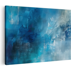 Artaza Canvas Schilderij Abstract Kunstwerk met Blauwe en Witte Kleuren - 60x40 cm - Wanddecoratie Woonkamer - Schilderijen - Muurdecoratie