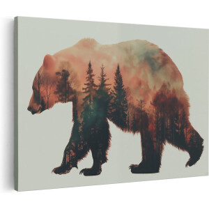 Artaza Canvas Schilderij Beer in het Bos - Dieren - 60x40 cm - Wanddecoratie Woonkamer - Schilderijen - Muurdecoratie