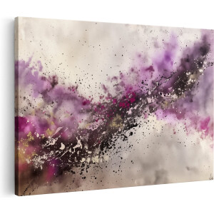 Artaza Canvas Schilderij Abstract Kunstwerk met Paarse en Zwarte Splatters - 120x80 cm - Groot - Wanddecoratie Woonkamer - Schilderijen - Muurdecoratie