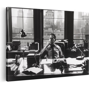 Artaza Canvas Schilderij Man zit aan een Bureau voor een Raam - 30x20 - Klein - Foto Op Canvas - Canvas Print